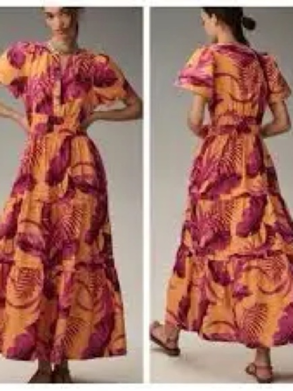 Anthropologie The Somerset Orange floral maxi dress M - Picture 3 of 10